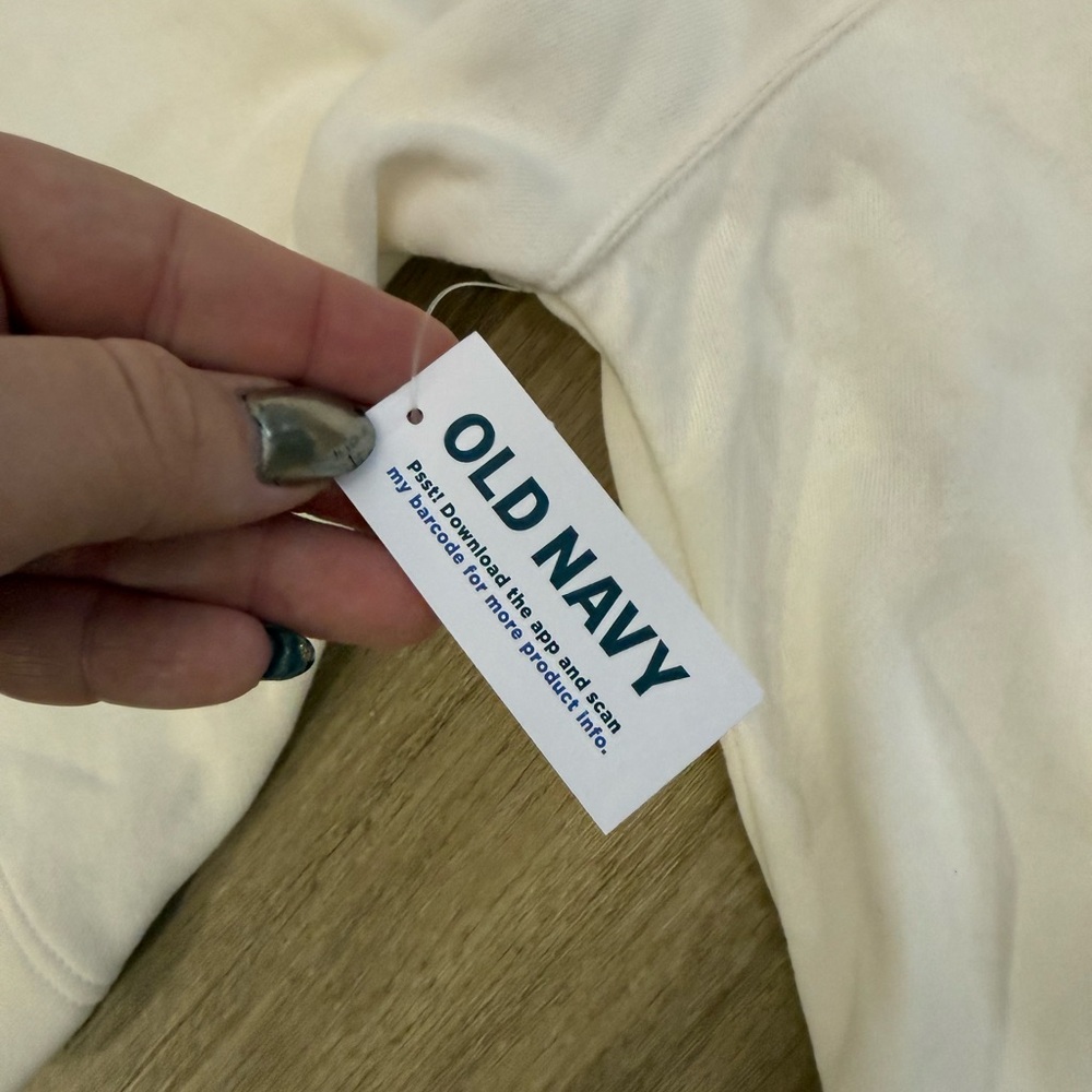 NWT Old Navy Fleece Lined White Collared Pullover Crop Sweater - Picture 3 of 9